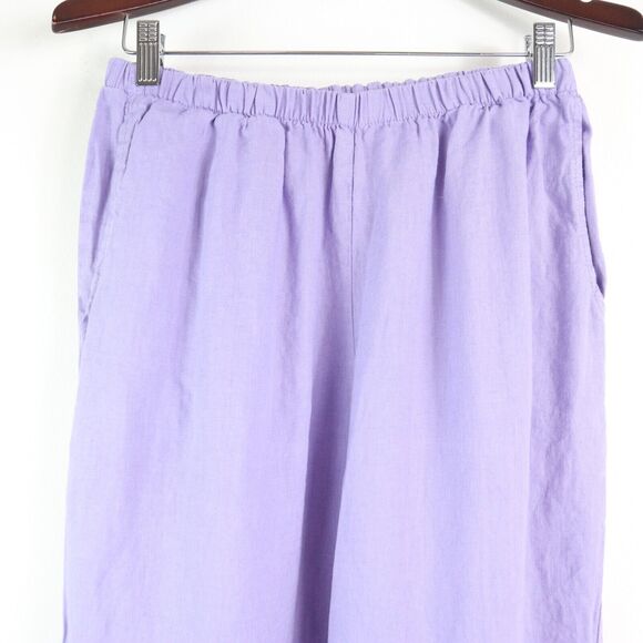 Flax Size S Woven Linen Wide Leg Crop Easy Pants Pull On Purple - Picture 3 of 10